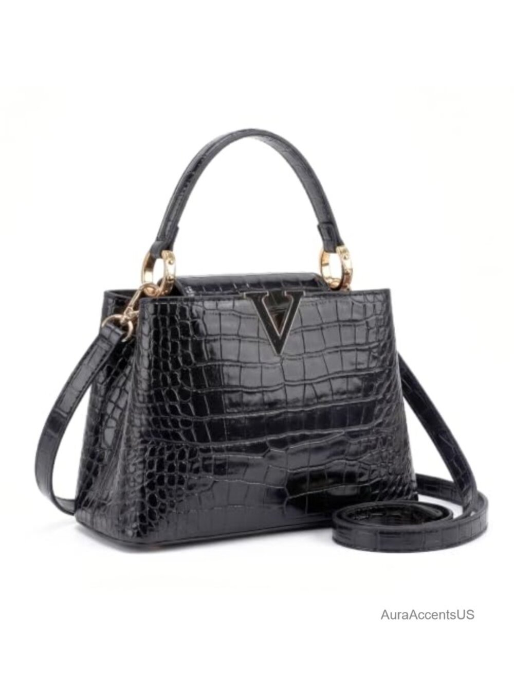 Crocodile Leather Satchel Bag Small Crossbody Shoulder Purse with Detachable